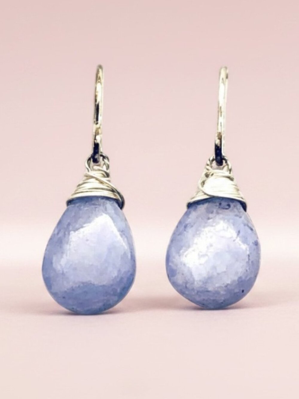 Dainty Lavender Agate Earrings wire wrapped in Silver